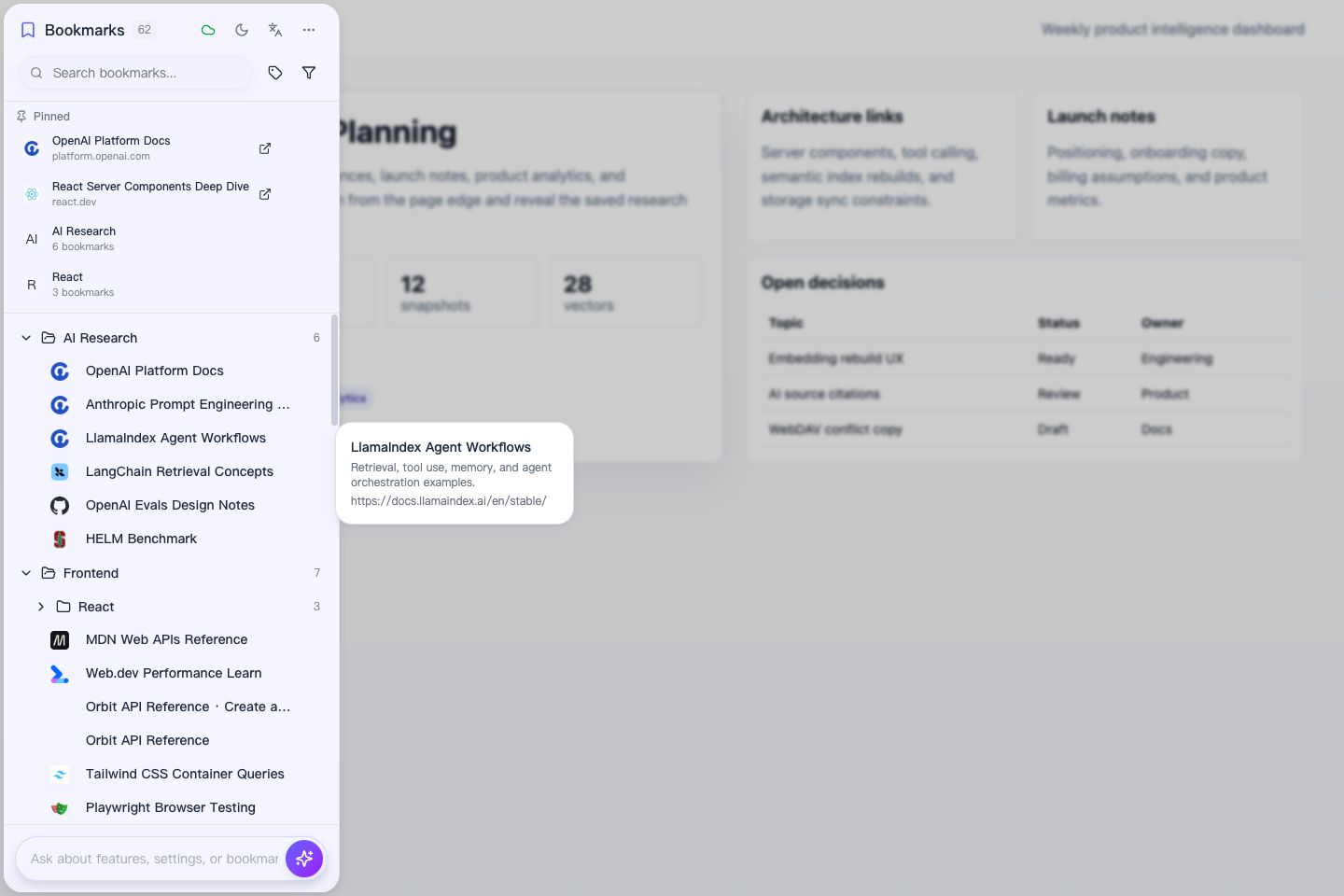 HamHome in-page bookmark panel screenshot
